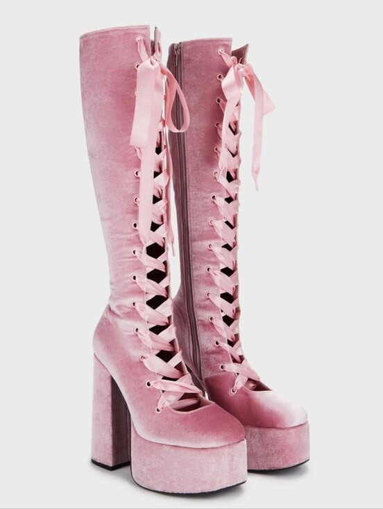 Dolls Kill Shoes - Pink Lace Up Boots
